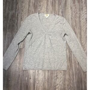 Talbots Cashmere 100% Gray V Neck Twist Front Long Sleeve  Sweater Women's Small